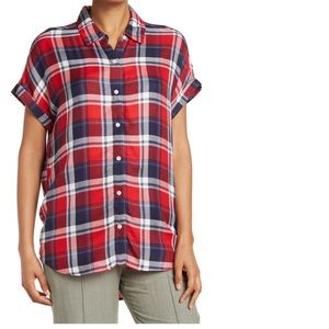 Women’s size large plaid short sleeve tunic. NEW WITH TAGS blue and red